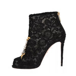 Dolce & Gabbana Black Crystal Lace Booties Stilettos Shoes