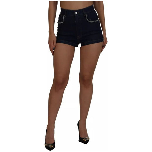 Dolce & Gabbana Blue Denim Stretch Crystal Hot Pants Shorts PAN74578-38