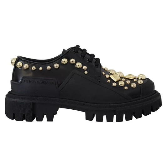 Dolce & Gabbana Black Leather Trekking Derby Embellished Shoes
