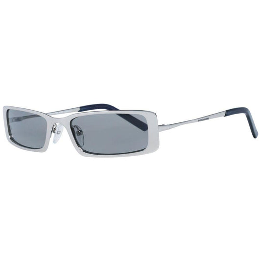 Silver rectangular sunglasses by More & More, model MM54057-52200, metal frame, plastic gray lenses, 100% UVA & UVB protection.