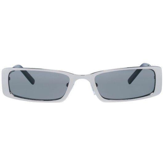 More & More Silver Metal Sunglasses with rectangular frame, plastic gray lenses, UV protection, and classic design for women.