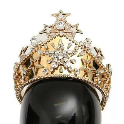 Dolce & Gabbana Gold Crystal Star STRASS Crown Logo Tiara Diadem
