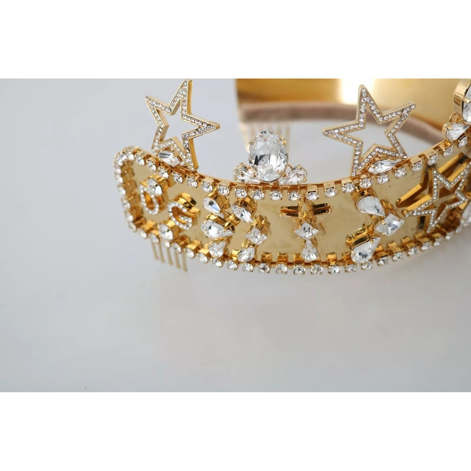 Dolce & Gabbana Gold Crystal Star STRASS Crown Logo Tiara Diadem