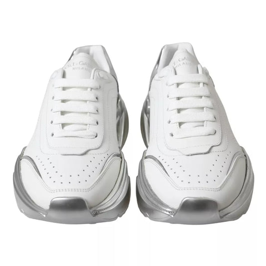 Dolce & Gabbana White Silver Daymaster Leather Sneakers Shoes LA10684-37.5