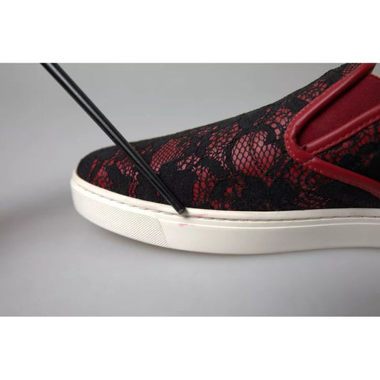 Dolce & Gabbana Black Red Lace Slip On Low Top Sneakers Shoes