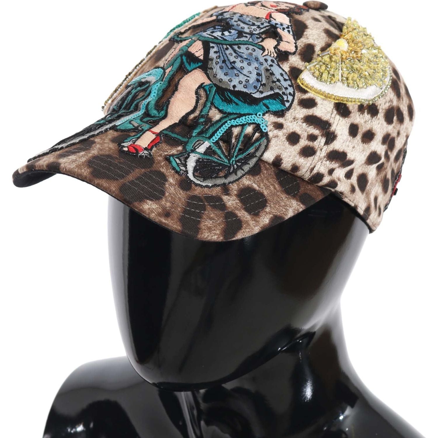 Dolce & Gabbana Brown Leopard Sequin Sicily Applique Baseball Hat