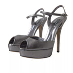 Dolce & Gabbana Silver Leather Platform Heels Sandals Shoes LA10375-41