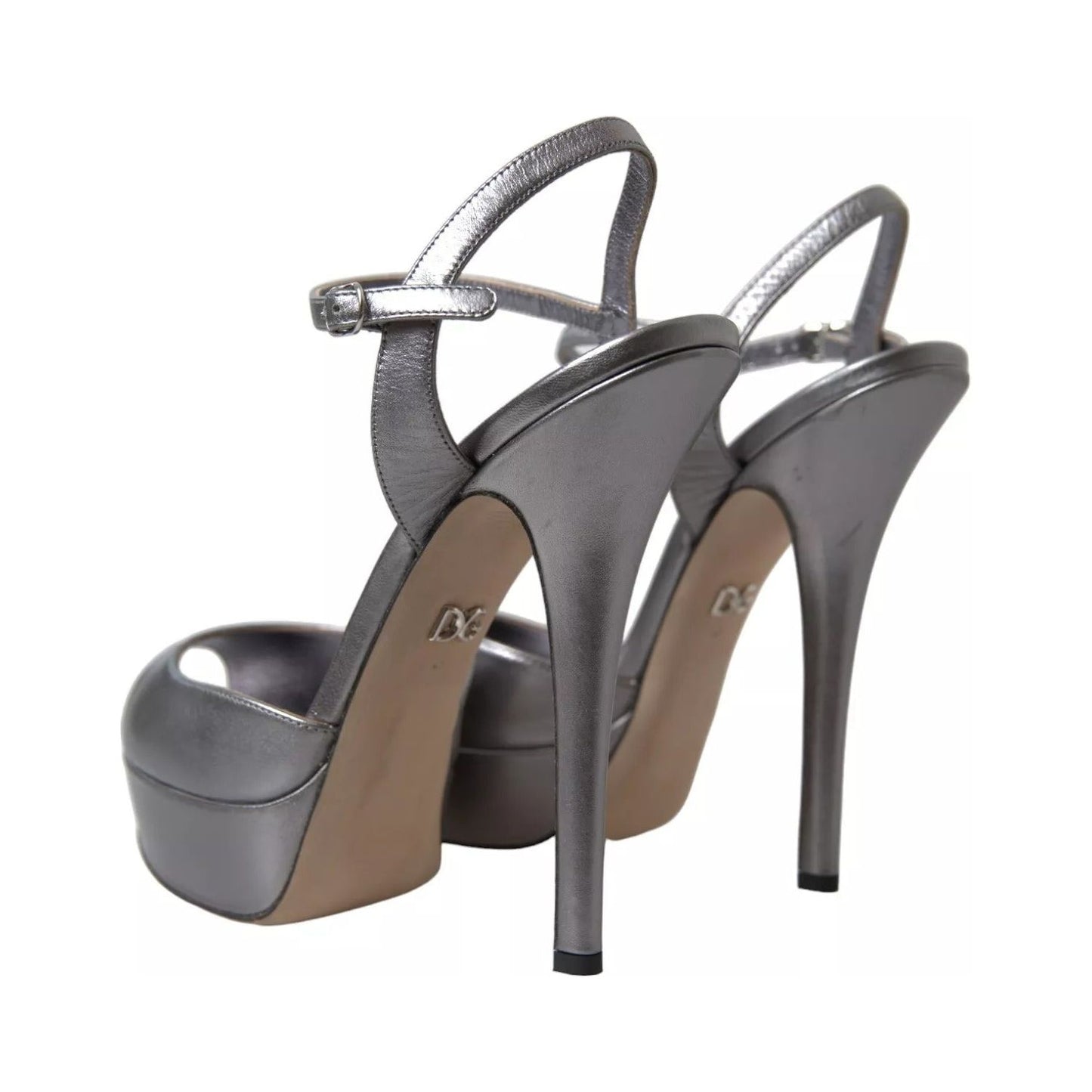 Dolce & Gabbana Silver Leather Platform Heels Sandals Shoes LA10375-41