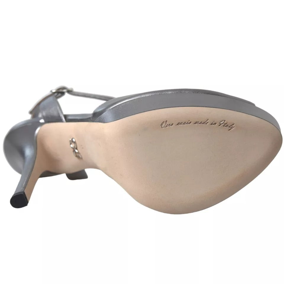 Dolce & Gabbana Silver Leather Platform Heels Sandals Shoes LA10375-41