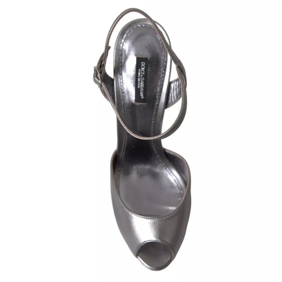 Dolce & Gabbana Silver Leather Platform Heels Sandals Shoes LA10375-41