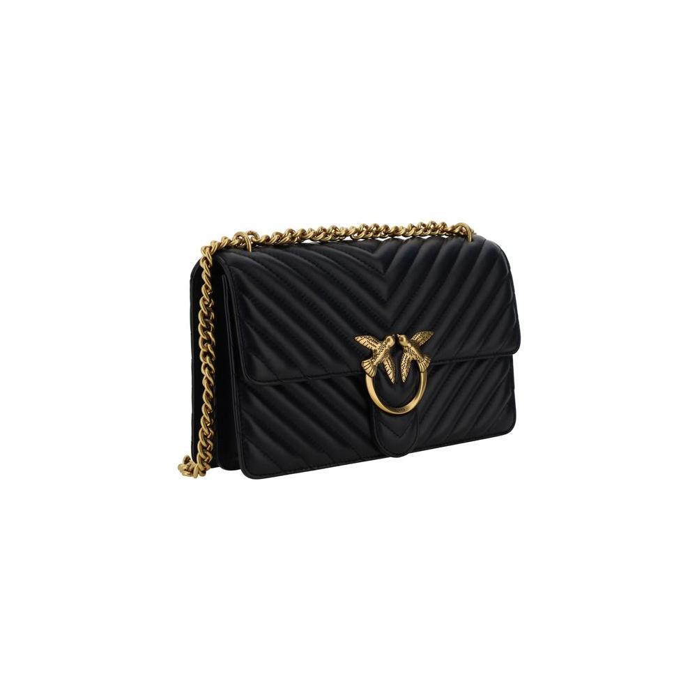 PINKO Black Calf Leather Bos Taurus Shoulder Bag