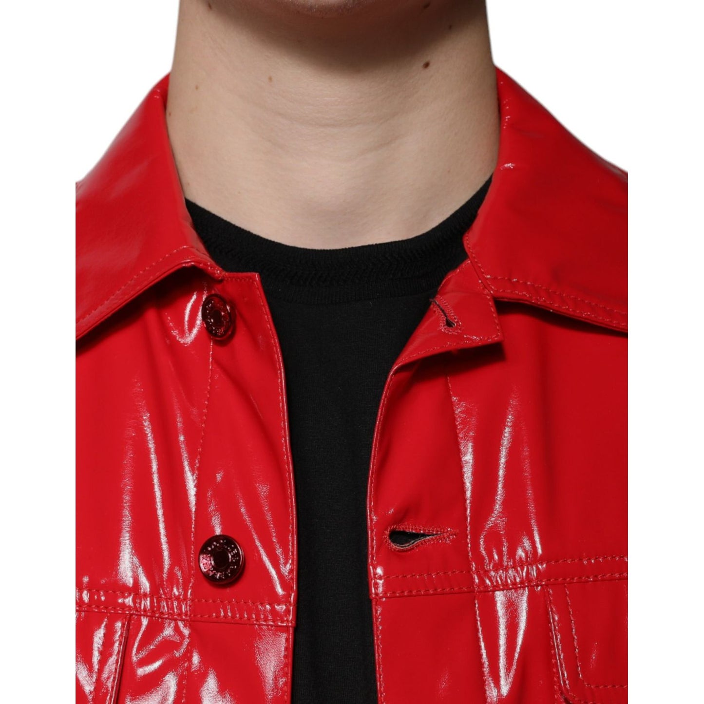 Dolce & Gabbana Red Polyester Button Down Collared Jacket