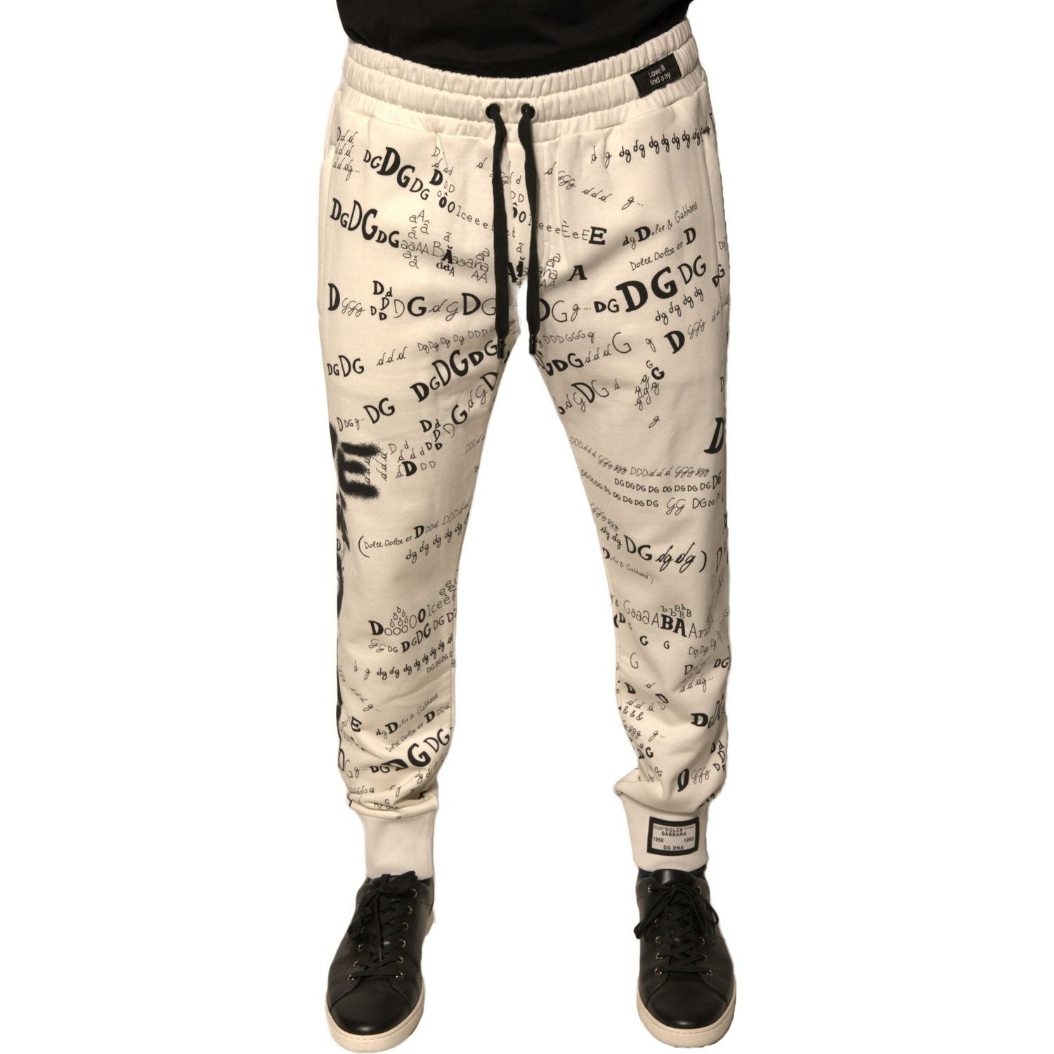 Dolce & Gabbana White Printed Cotton Jogger Sweatpants Pants