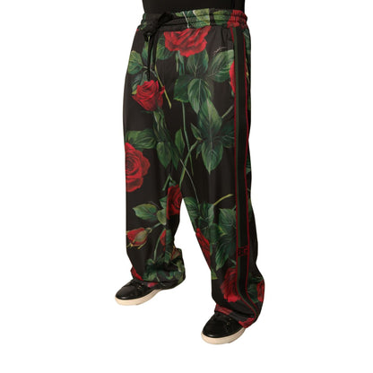 Dolce & Gabbana Black Floral Polyester Jogger Sweatpants Pants