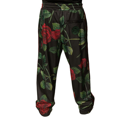 Dolce & Gabbana Black Floral Polyester Jogger Sweatpants Pants