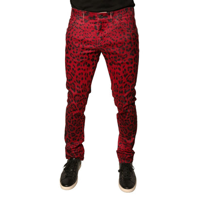 Dolce & Gabbana Red Leopard Cotton Stretch Skinny Denim Jeans