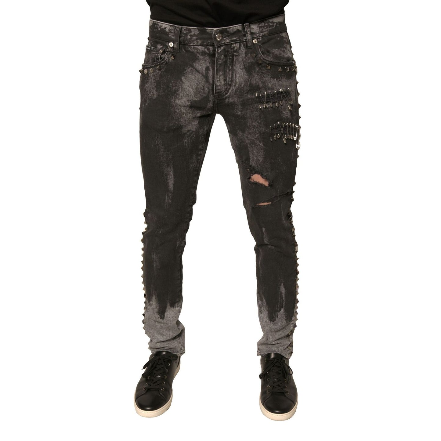 Dolce & Gabbana Gray Embellished Cotton Skinny Denim Jeans