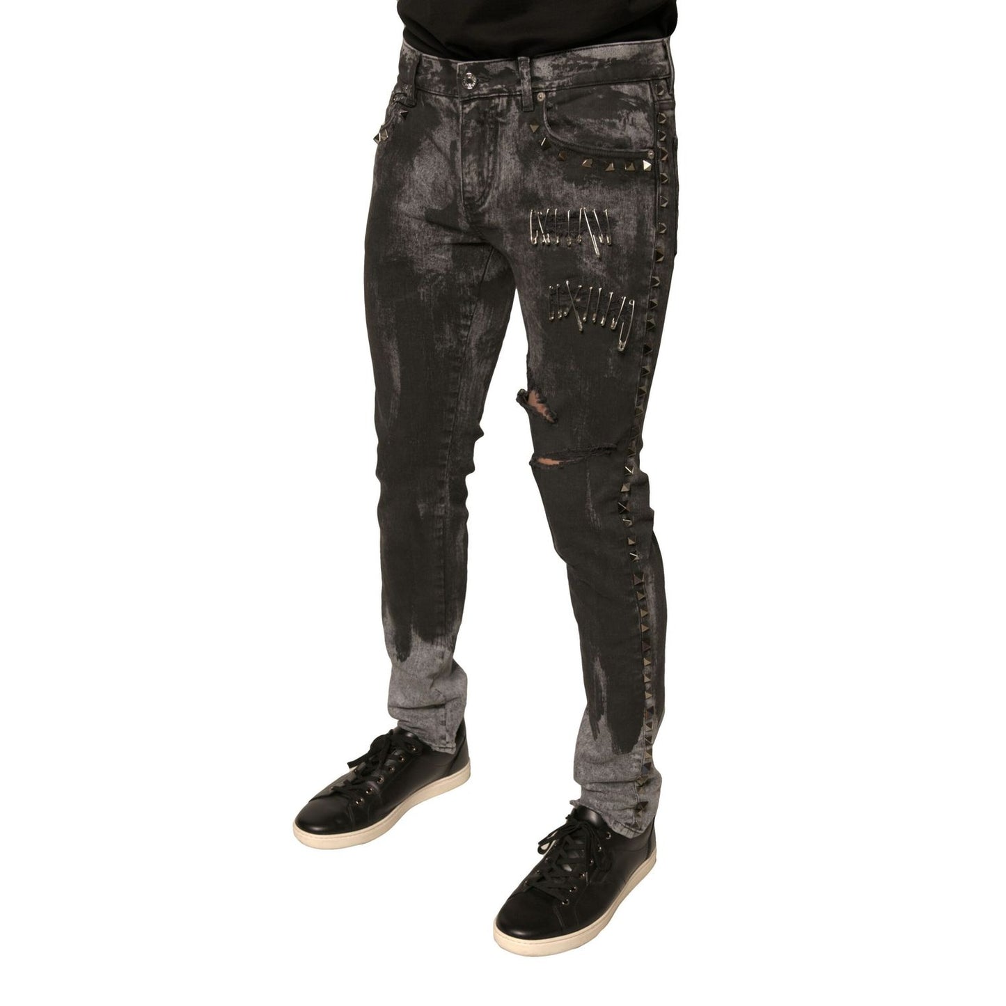 Dolce & Gabbana Gray Embellished Cotton Skinny Denim Jeans