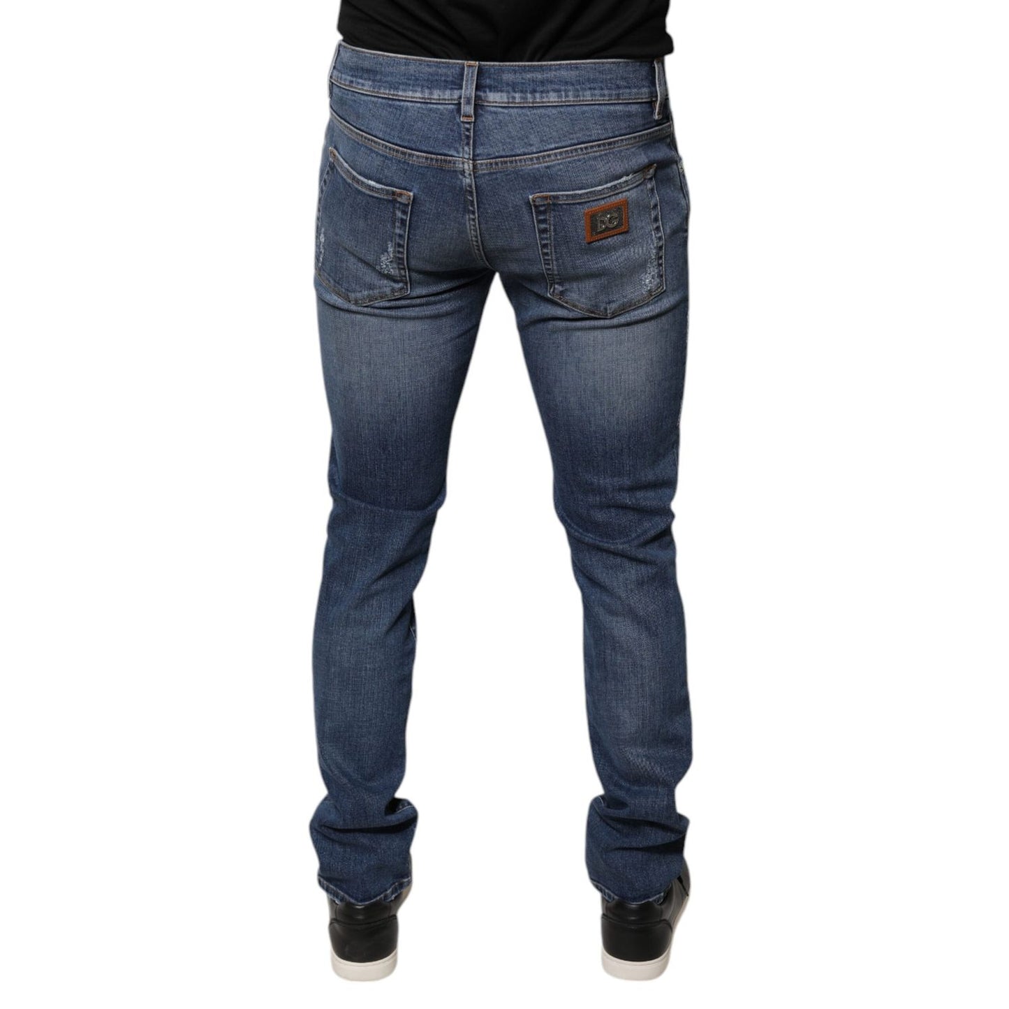 Dolce & Gabbana Blue Tattered Cotton Stretch Skinny Denim Jeans