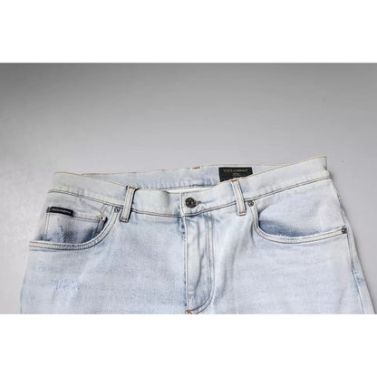 Dolce & Gabbana Light Blue Cotton Tattered Skinny Denim Jeans