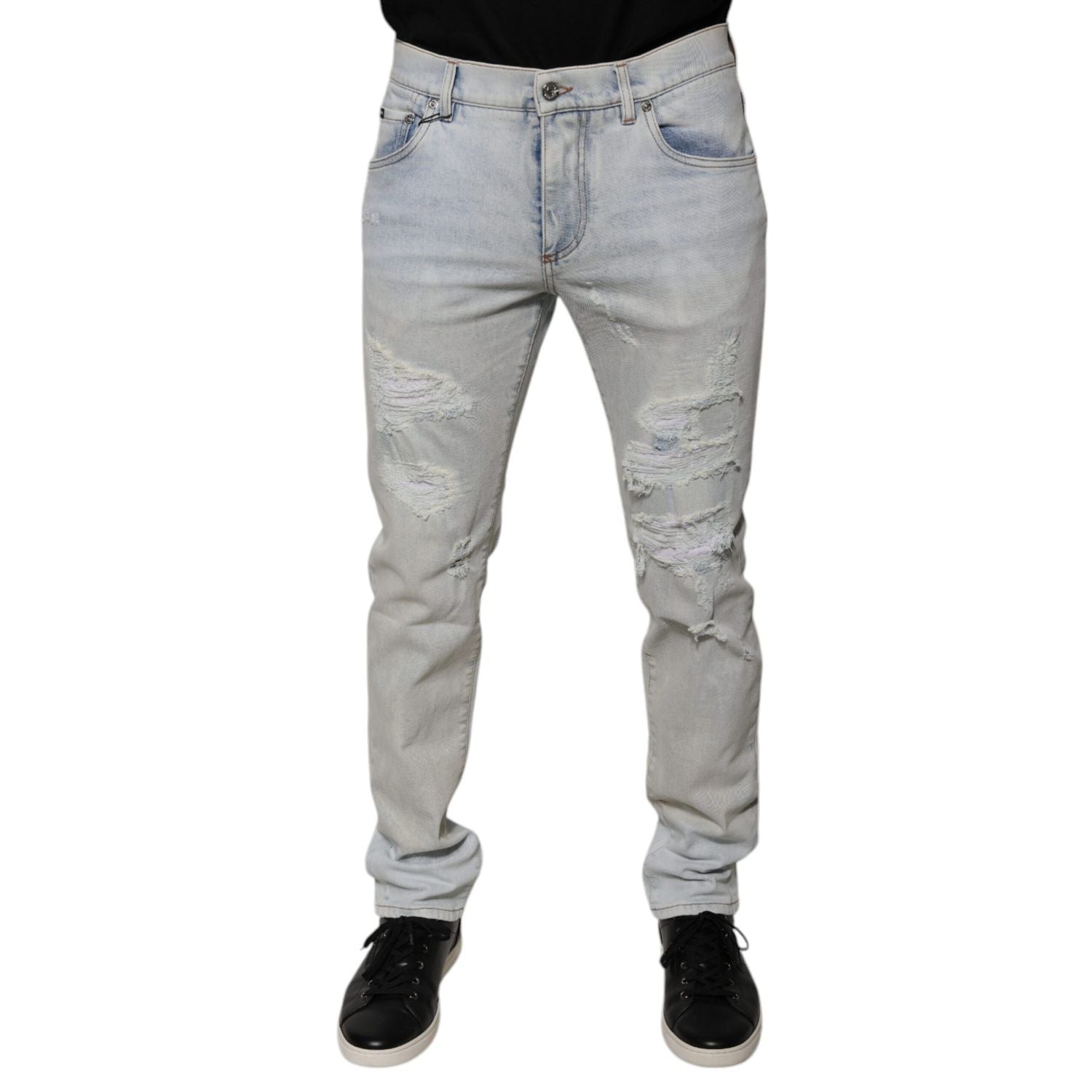 Dolce & Gabbana Light Blue Cotton Blend Tattered Skinny Denim Jeans