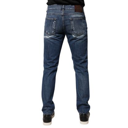 Dolce & Gabbana Blue Cotton Tattered Skinny Denim Jeans