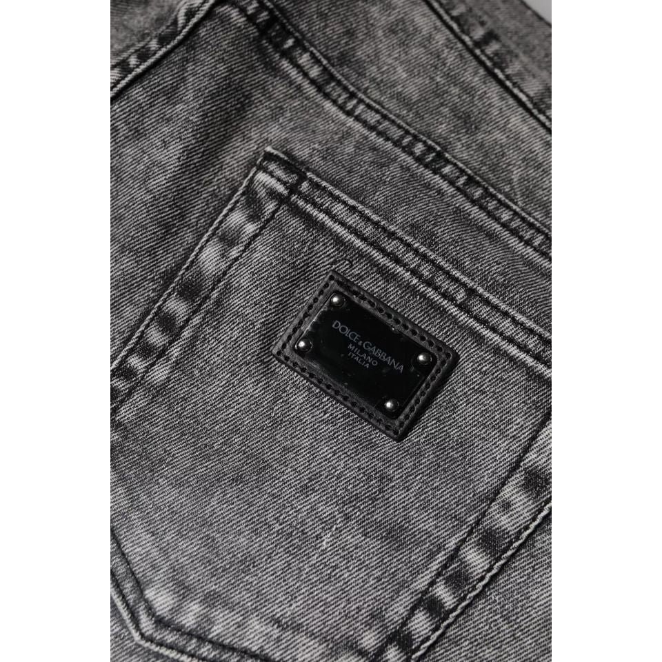 Dolce & Gabbana Gray Logo Plaque Cotton Slim Fit Denim Jeans