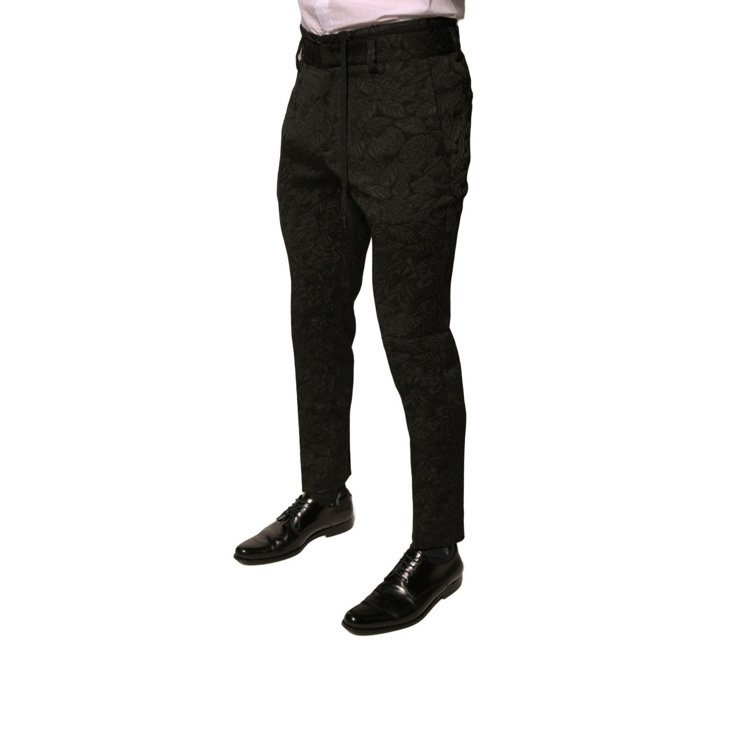 Dolce & Gabbana Black Brocade Polyester Skinny Men Dress Pants