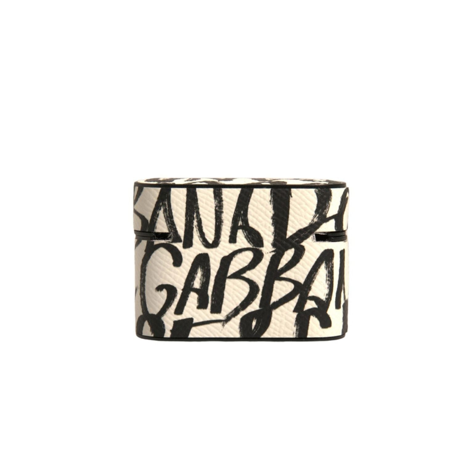 Dolce & Gabbana Black White Leather Scribble Embossed Logo Airpods Case