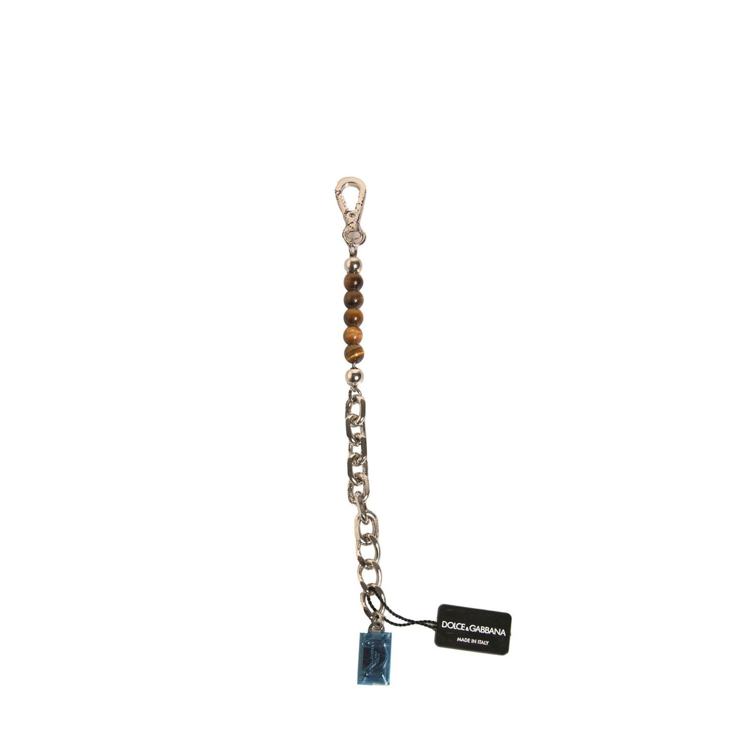 Dolce & Gabbana Silver Brass Chain Beaded Logo Plaque Keychain Keyring SMY10575