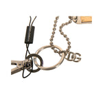 Dolce & Gabbana Silver Brass Chain Beaded Logo Plaque Keychain Keyring SMY10578