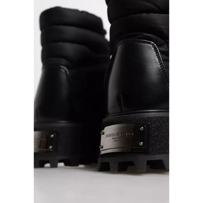 Dolce & Gabbana Black Padded Mid Calf Lace Up Boots Shoes