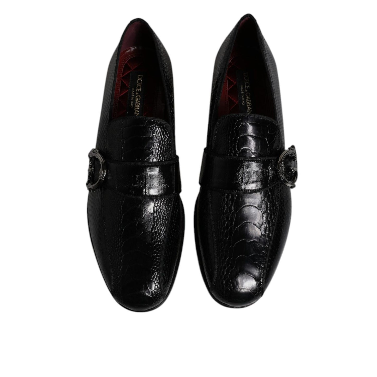 Dolce & Gabbana Black Exotic Leather DG Logo Loafers Formal Dress Shoes