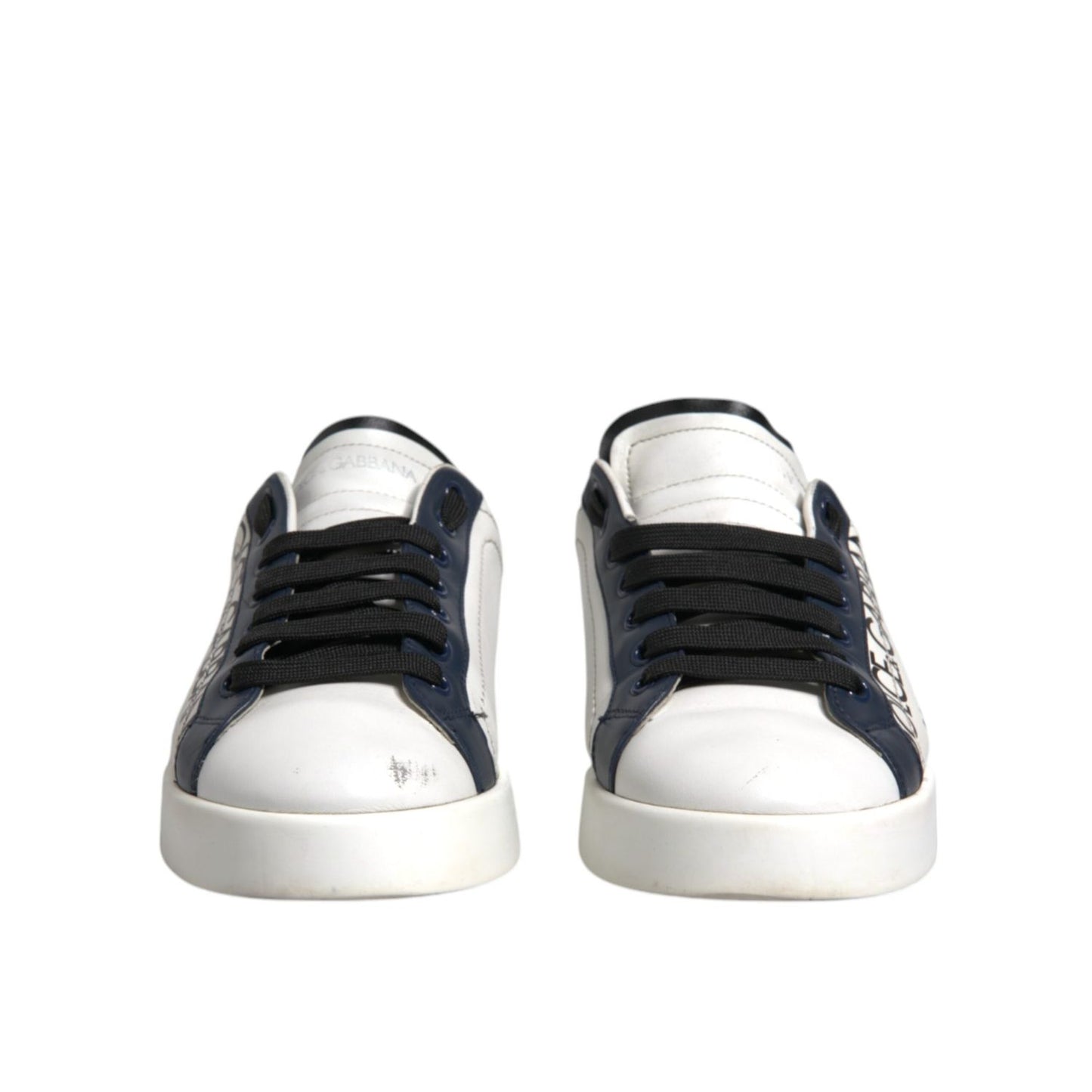 Dolce & Gabbana White Blue Leather Crown Milano Sneakers Shoes