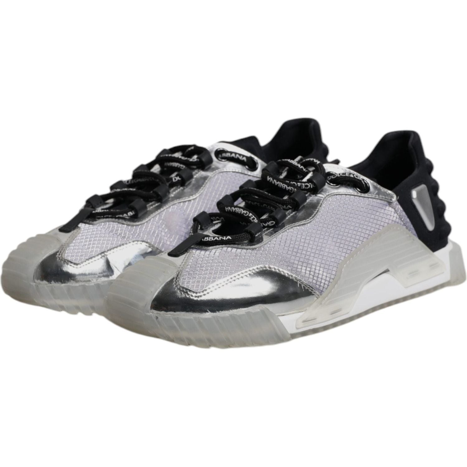 Dolce & Gabbana Silver Black Nylon NS1 Low Top Sneakers Shoes