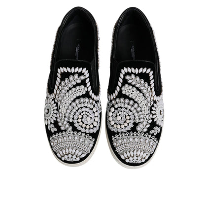 Dolce & Gabbana Black Embellished London Men Slip On Shoes