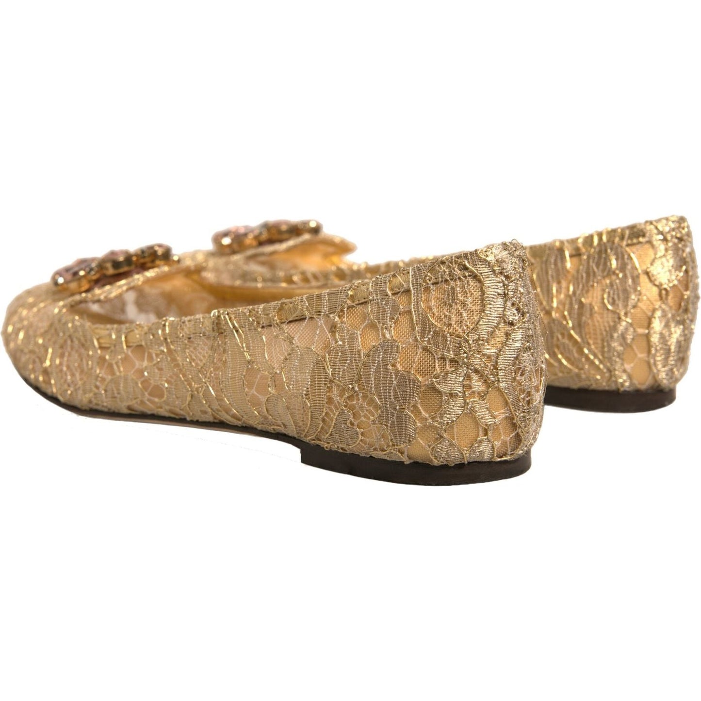 Dolce & Gabbana Gold Crystal Loafer Lace Ballet Flats Shoes LA12367-40