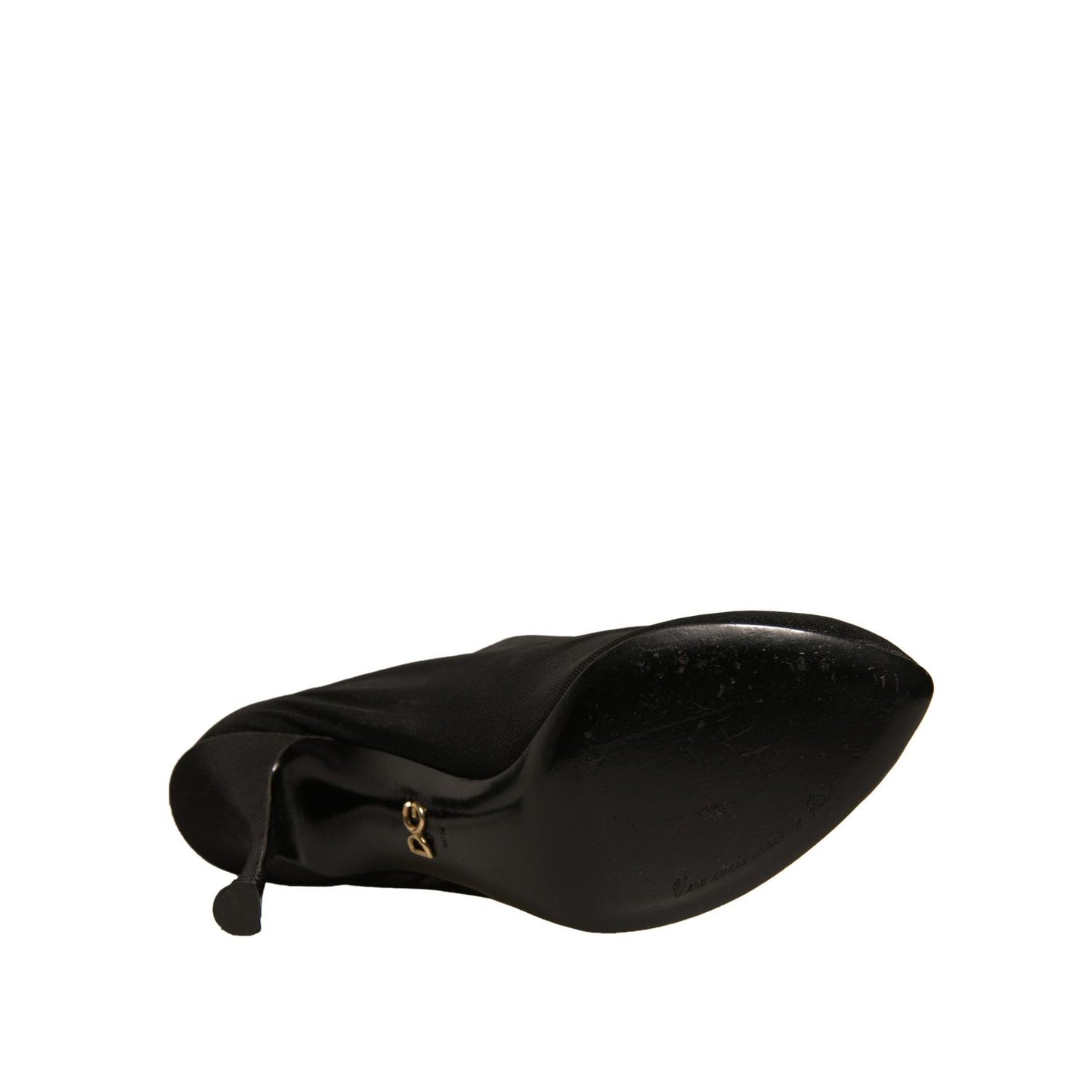 Dolce & Gabbana Black Silk Mesh Sock Style Heels Boots Shoes