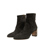 Dolce & Gabbana Black Embellished Heel Ankle Boots Shoes