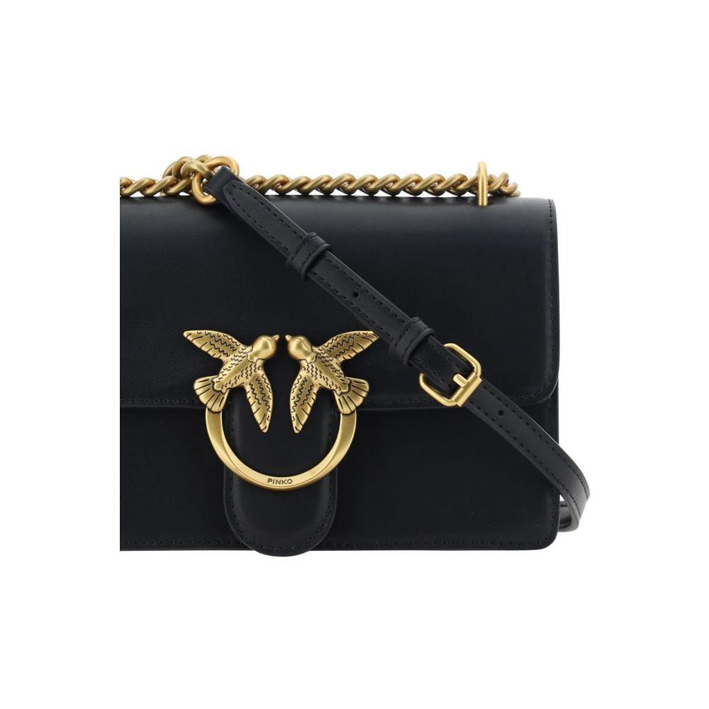 PINKO Black Calf Leather Bos Taurus Shoulder Bag