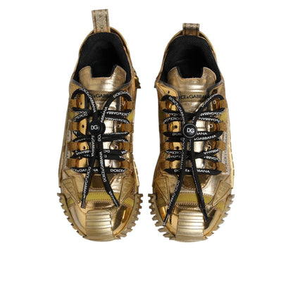 Dolce & Gabbana Gold Stretch Lace Up NS1 Sneakers Shoes