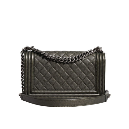 Chanel Dark Green Leather Shoulder Bag Gray Metal Purse Bag