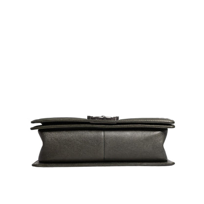 Chanel Dark Green Leather Shoulder Bag Gray Metal Purse Bag