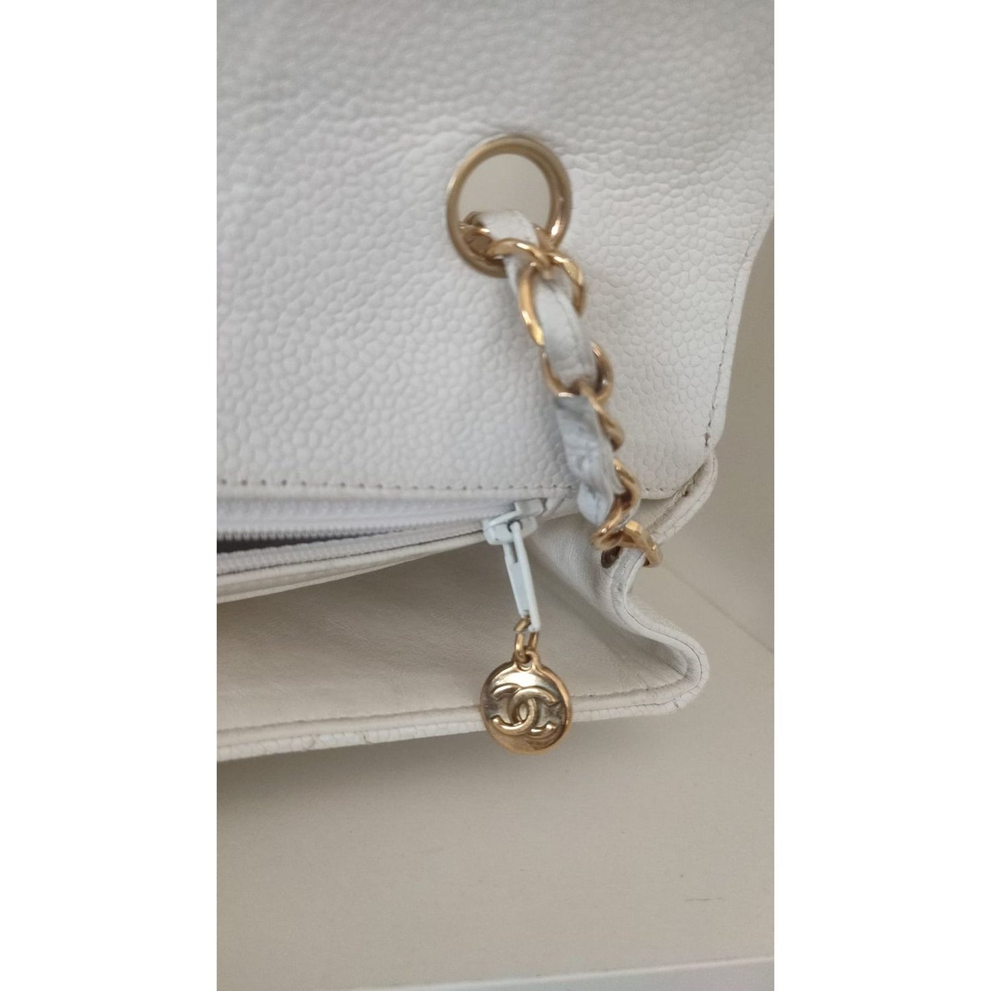 Chanel White Medium Classic DIANA Shoulder Bag Gold Plated Purse