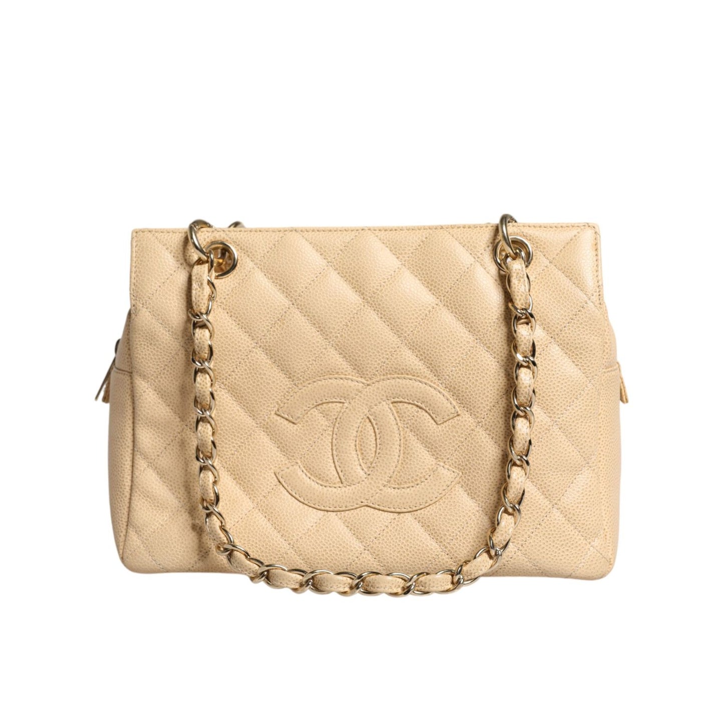 Chanel Beige Caviar De Coco Chain Leather Purse Bag