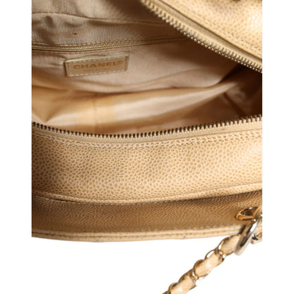 Chanel Beige Caviar De Coco Chain Leather Purse Bag