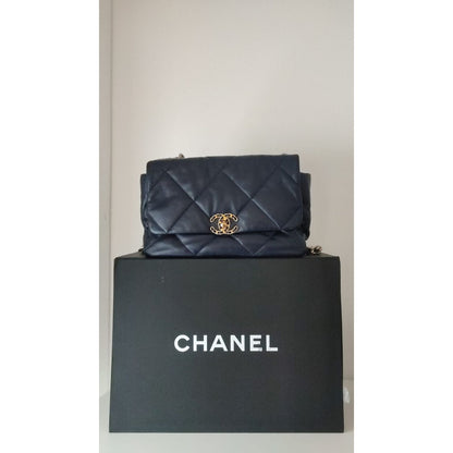 Chanel Blue Leather Large Quilted Chain Hand Shoulder Bag