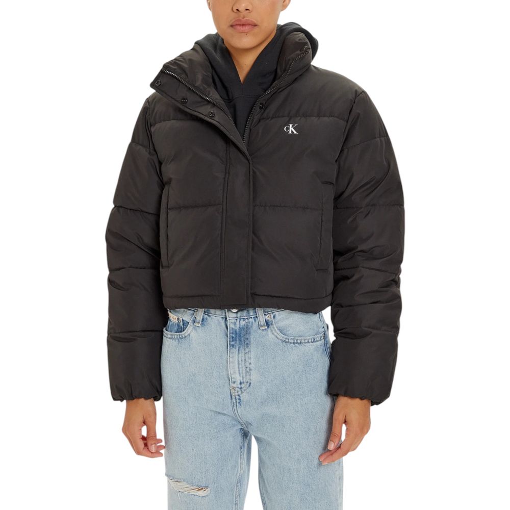 Calvin Klein Jeans Black Polyester Jackets & Coat - Cropped puffer jacket with high collar, perfect for warmth and style.