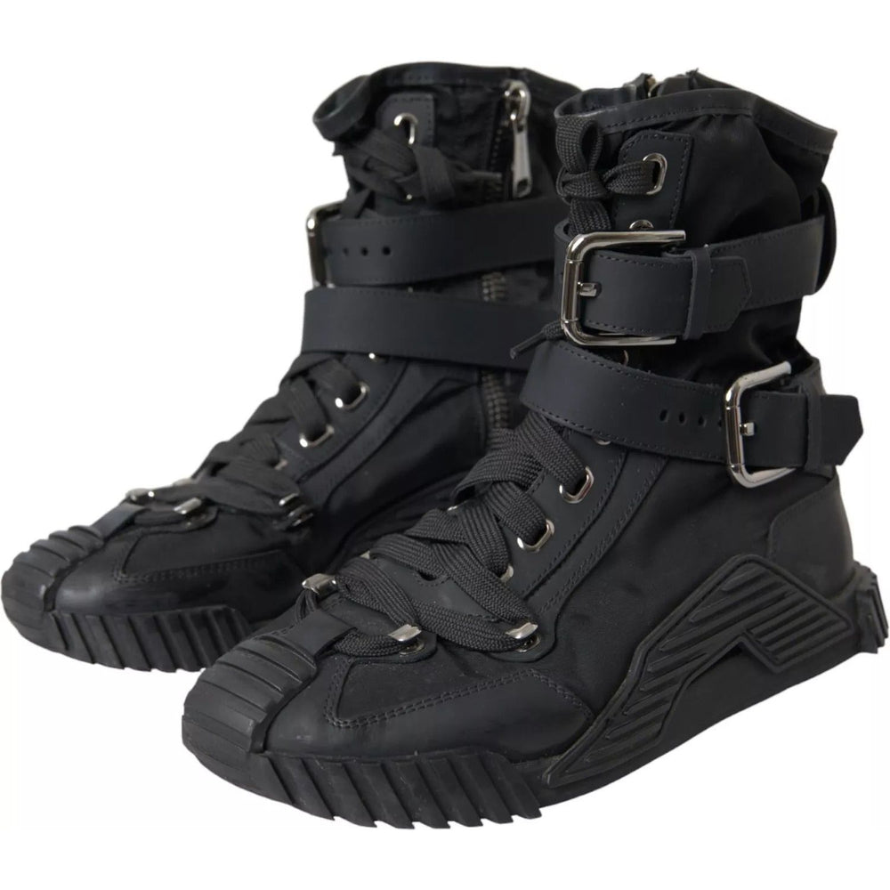 Dolce & Gabbana Black Nylon NS1 High Top Sneakers Shoes LA10952-38