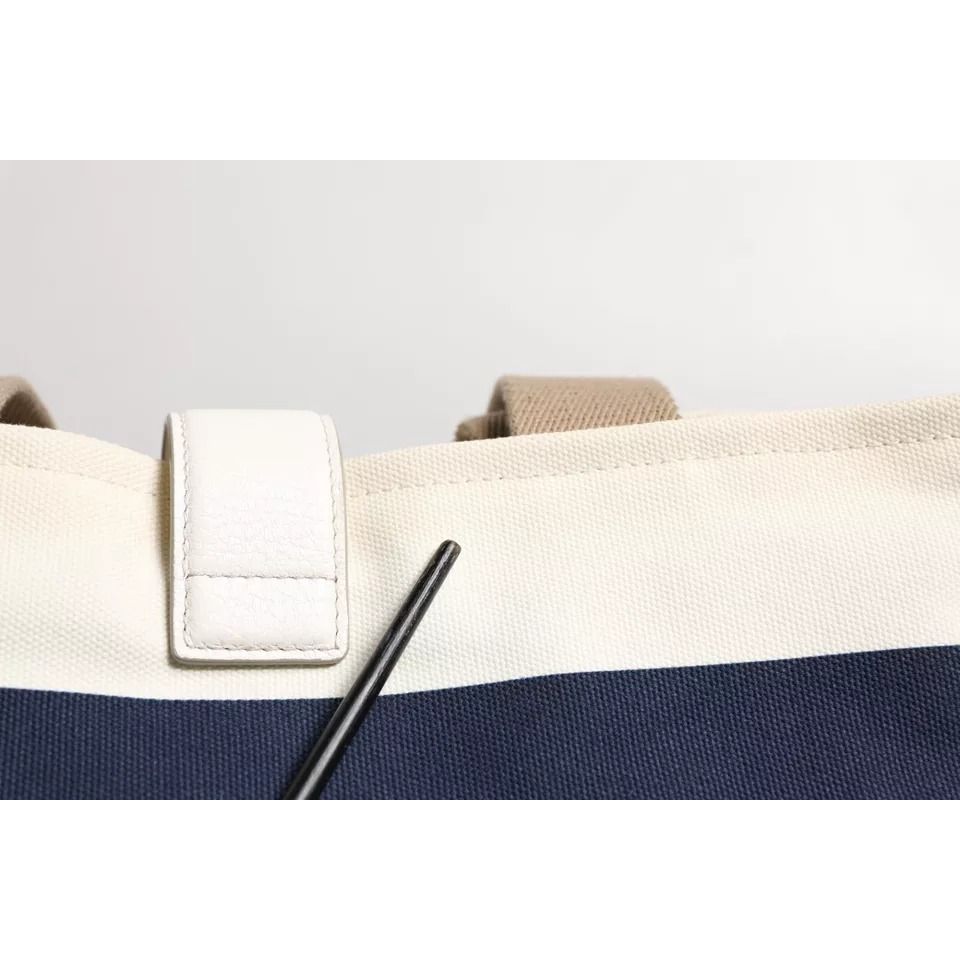 Dolce & Gabbana White Navy Striped Canvas Top Handle Tote Tote Bag